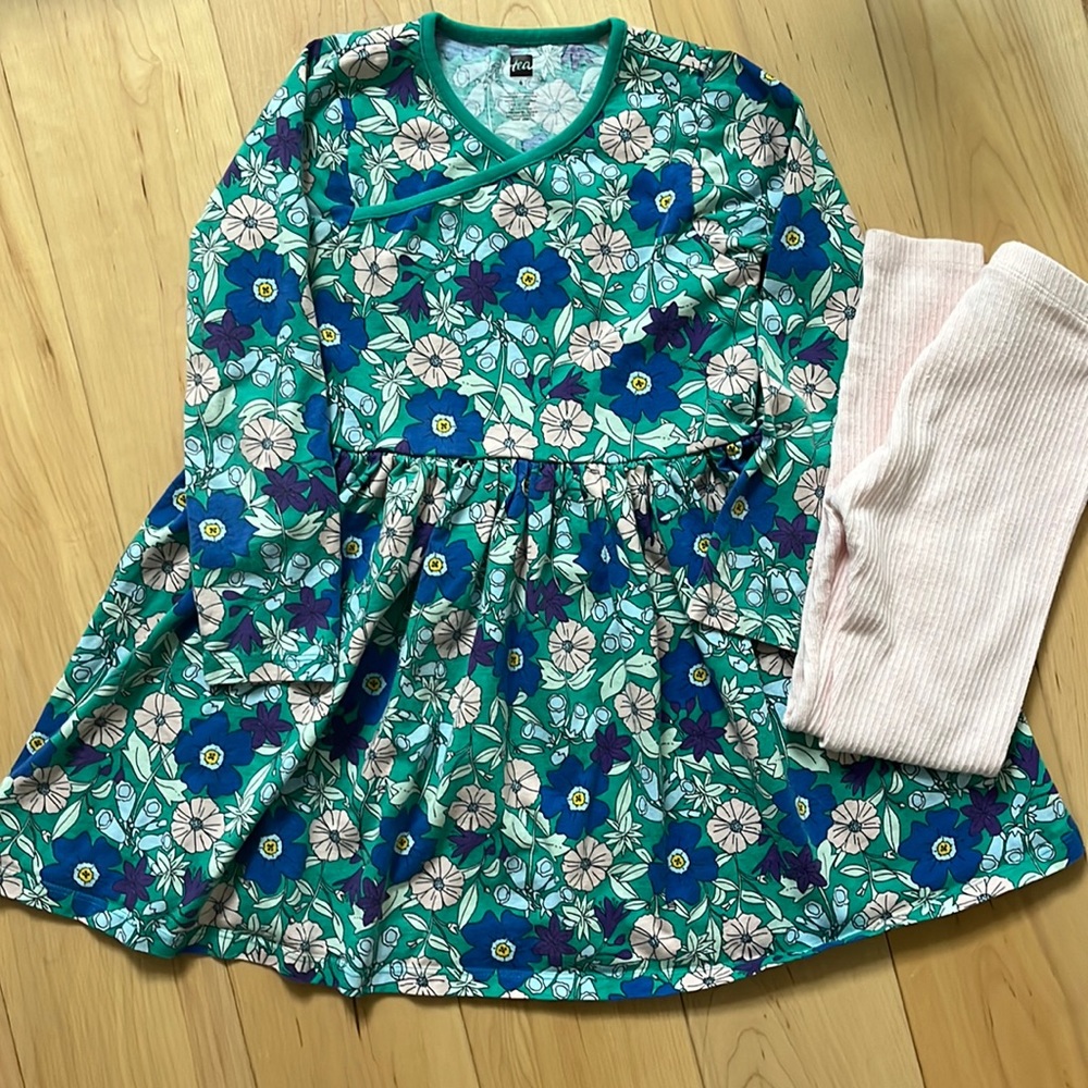 Tea Collection Long Sleeve Wrap Neck Dress with Leggings